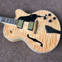 Tienda personalizada Jazz Electric Guitar F Hollow Body Wood Wood 6 Pustas Guitarra Rosewood Figerboard Flame Maple Top