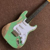 Custom Shop St 6 Strings Guitarra Electric Rosewood Diftonboard Relicras Gitaar By Hands Green Color Guitarra
