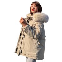 Женщины женские пальто WXWT зимняя куртка Parkas 2021 мода большой меховой воротник с капюшоном толстым хлопком вниз