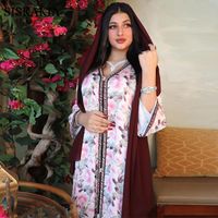 Günlük Elbiseler Orta Doğu Müslüman Kadın Giyim Umman Arapça Çiçek Abaya Ramazan Eid Jalabiya Dubai Türkiye Fas Kaftan Başörtüsü Elbise