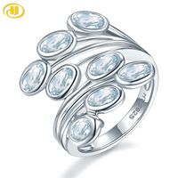 Natural Aquamarine Wedding Ring 925 Sterling Silver 2 Carats Genuine Gemstone Light Blue Elegant Jewelry Christmas Gifts 211217