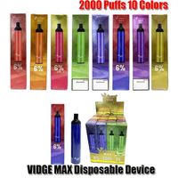 Оригинальный Vidge Max Одноразовый POD E-сигаретный аппарат 2000Установок 850 мАч Аккумуляторная батарея 5ML Предварительный картридж Vape Pen Authential VS Air Bara12A25