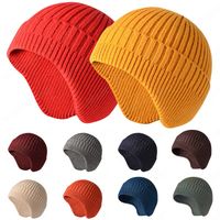 Basit Kış Earmuff Cap erkek Açık Örme Şapka kadın Kore Sıcak Kasketler Kafatası Şapka Rüzgar Geçirmez Kulaklık Bonnet Şapkalar