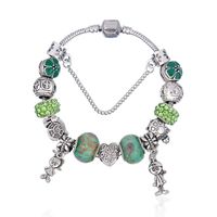 Silver Plated Green Crystal Charm Bracelet For Women Beads J...