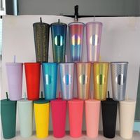 Taglie DHL da 24oz con logo Starbucks personalizzato Bling iridescente arcobaleno arcobaleno tazza di bicchiere a tazza di bicchiere con paglia con paglia