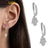 2020 arrived micro pave clear hamsa fatimas hand charm dangle earring for women classic silver color cz jewelry