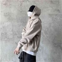 Jdkz high street fog double hat sweater men's trend vibe style leisure solid color Plush Hoodie
