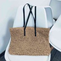 Bolsas de praia de palha tecidas verão mulheres feitas artesanais Bolsa de grande capacidade para viajar Bohemian Shopper Shop Bag Casual 210902