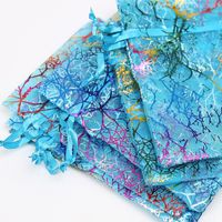 Blaue Korallenschmucksack-Tasche transparent Bronzing Hochzeits-Party-Weihnachtsgeschenk geladene Süßigkeitsack 9 * 12 cm