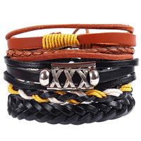 Charm Armband 4PC / Set Hippie Punk Black Brown Leather Triple X Wax Cord Knots Wrap Wide Bangles For Man Hand Smycken