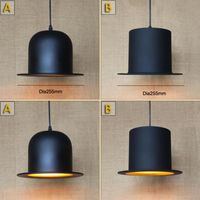 Lámparas colgantes Antigua lámpara de sombrero negro para luces de cocina Sala de estar / comedor / Edison Simple Metal Cap de tapa de sombra Luz de luz