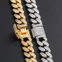 12mm Dernière branchée Moissanite Cuban Link Chaîne Gold Couleur Diamant Collier Glafe De Hip Hop Silver S925