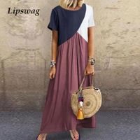 Lipswag старинные длинные платья пэчворк повседневные свободные плюс размер ретро Maxi платья женщин 2019 лето о-шеи пляжное платье Vestidos1