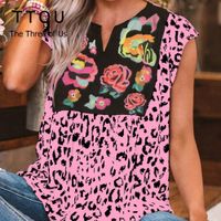 Gentillas mujeres sueltas blusas más tamaño 5xl viaje vacaciones tops casual floral estampado leopardo patchwork camisa retro ropa 210421