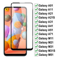 Vidrio templado de cubierta completa para Samsung Galaxy A01 A11 A21 A31 A41 A51 A71 Protective M11 M21 M31 M31S M51 Protector de pantalla