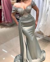 2021 плюс размер арабский арабский aso ebi mermaid sheer шеи выпускные платья из бисера кружевной атлас сексуальный вечер официальная вечеринка второе ресепшн платье невесты zj227