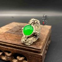 Antiker handgemachter Miao-Silberring mit silberner eingelegter Edelstein-Smaragdring alter silberner Ring