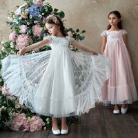 Girls Lace Bridesmaid Dress Long A Line Wedding Pageant Dres...