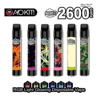 원래 Aokit Lux 일회용 포드 장치 조명 에디션 2600 RGB 라이트 vape 펜 시스템 8.5ml 1350mah 증기 스틱 펜