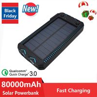 Haute capacité 80000mAh Power Solar Power Batterie Etanche Pile extérieure Voyage extérieur Mobilephone Chargeur pour iPhone Xiaomi Samsung