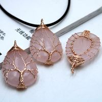 Natural crystal stone necklace tree of life powder crystal pendant love shaped original stone neck chain Handmade