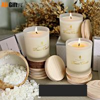 1pcs Romantic Aromatherapy Candle with Wood Lid Flameless Scented Candles for Wedding Party Wax Candles Last about 36 Hours