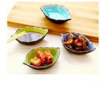 japanese cracked glazed leaf ceramic plate kitchen sauce dis...