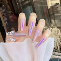 Pcs / set nakenfärg extra lång ballerina falska naglar återanvändbar ultra tunn mode lila spegel färdig falskt med lim