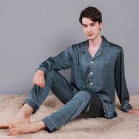 Erkekler Lüks Buz İpek Pijama Bahar Yaz Yüksek Kalite Artı Boyutu Pijama Setleri Erkek Rahat Pijama Rahat Pijama 210918
