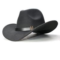 Cloches LUCKYLIANJI Vintage Women Men Wool Wide Brim Cowboy Western Cowgirl Bowler Hat Fedora Cap M Letter Leather Band (57cm Adjust)