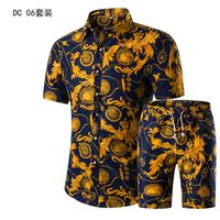 Yaz Erkek Moda 2021 Mens Set Set Fantezi Hawaii Beachwear Için Altın Lüks Tasarımcı Gömlek Çiçek Baskılı Erkek Kısa Kollu Kulübü X0601