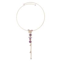 Elegante metalen ronde ketting choker sieraden voor vrouwen meisjes mode paarse kristallen vlinder ketting Valentijnsdag geschenk hanger kettingen