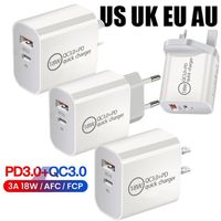 Chargeur rapide C Charger EU US UK UK AU 18W Type-C QC3.0 Adaptateur Chargers muraux pour iPhone 12 13 Samsung S8 S9 S10 Note 10 HTC Huawei Android Phone PC