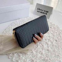 Evening Bags Women Weave Wallet Wrist Handle Phone Case Long Section Money Pocket Pouch Handbag Purse Card Holder 0119