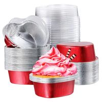 Baking & Pastry Tools 100 PCS Valentine Red Heart Shaped Cake Pan Cupcake Cups With Lids Disposable Flan Pans Containers