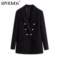 KPYTOMOA Kadınlar Moda Ofis Kıyafeti Kruvaze Tüvit Blazer Ceket Vintage Uzun Kollu Cepler Kadın Giyim Şık Tops 210824