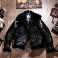 Men's Jackets CDB3-1 European US Size High Quality Super Warm Genuine Sheep Leather Coat Mens Big B3 Shearling Bomber Merino Fur Jacket