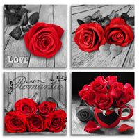 Red Rose Canvas Wall Art Flower Print Black and White Wall Paintings for Bedroom Bathroom Couple Love Women Valentines Gift Living Room Home Decor