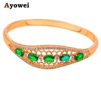 Gold Tone Excellent Bangles For Women Zircon Green Crystal Prong Setting Beautiful Fashion Jewelry TB602A Bangle