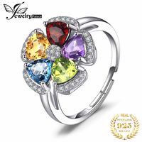Jewelry Genuine Multicolor Topaz Amethyst Citrine Garnet Peridot Open Adjustable Cocktail Promise Ring 925 Sterling Silver 210924