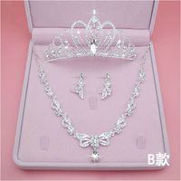 Best Selling Bride Crown Tiara Send Box Three-piece Accessory Accessories Wedding Fashion Rhinestones Headdress Earrings Necklace Wedding