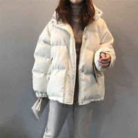 Winter Women&#039;s Jacket Coat Korean Style Beige Padded Puffer Parkas Casual Pink Ropa Mujer Invierno Clothes for Women 210813
