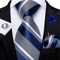 Bow Ties Blue Striped Mens Wedding Accessories Necktie Handk...