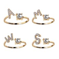 26 Alphabet English Letter Band Rings Diamond Gold Silver Ad...