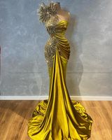 2021 Plus Size Árabe ASO EBI Sereia Mermaid Stylish Prom Vestidos Lace Frisado Uma Noite Ombro Formal Partido Segundo Vestidos de Recepção Vestido ZJ224