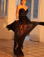 Estilo sexy Vestidos de noche negros Sweetheart Lentejuelas Flores de la gasa Duración del piso 2019 Popular Party Batos personalizados
