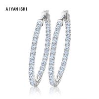 Echt 925 Sterling Silber Klassische Große Reifen Ohrringe Luxus Sona Diamant Fashion Einfache Minimal Geschenke Huggie