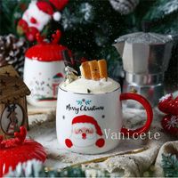 Christmas-Mug Cute Girl Cartoon Christmas Ceramic Tea Cup Xmas Gifts Couple Mugs With Lid Spoon T9I001661