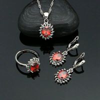 Vrouw oorbellen ring hanger ketting rood granaat 925 sterling zilver set engagement gift mode-sieraden kit