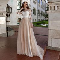 Andere Brautkleider Elegantes Sweetheart Kleid 2021 Lange Ärmel Lace Appliques Vintage Court Zug Organza Brautkleider Stil Illusion